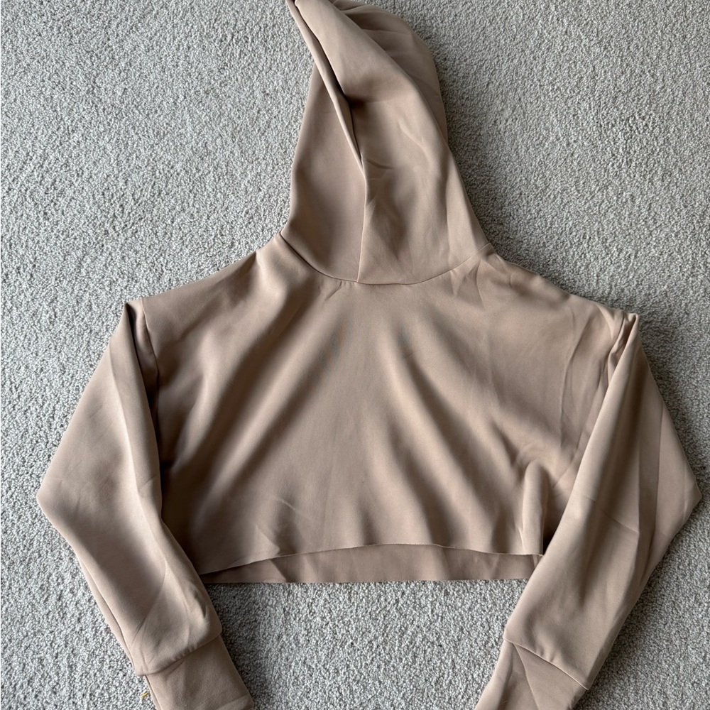 Women's Beige Hooded Crop Top
